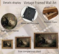 Impression sur toile vintage avec cadre doré, motif lapin gothique noir et blanc, décoration de Pâques victorienne, échantillons OEM ODM prêts en moins d'une journée