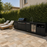 Meuble de cuisine extérieur moderne en acier inoxydable de style coréen pour patio, cour arrière, terrasse, jardin, îlot barbecue, station de grillades et rangement
