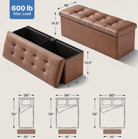 Chengjun Banc de rangement pliable en cuir PVC brillant et lisse de luxe de haute qualité pour salon, tabouret à chaussures, ottoman 110*38*38cm