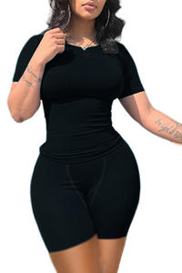 ชุดลำลองขายส่ง ชุดเซ็ตสองชิ้น ผ้าริบ ปักลาย เสื้อแขนสั้นและเลกกิ้ง ชุดวอร์ม 2 ชิ้น ชุดลำลองสำหรับผู้หญิง - Product Image 5