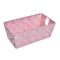 Panier de rangement en plastique tissé rose avec poignées, petit bac de rangement rectangulaire pour étagère, salle de bain, placard
