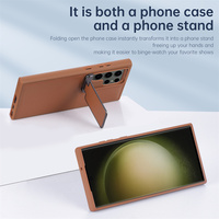 Étui de luxe en cuir pour S26 S25 Ultra / S24 Plus, avec protection antichoc pour objectif d'appareil photo, rabattable et fonction support