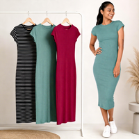 Robe pull moulante en maille côtelée à manches courtes, col rond, couleur unie, pour femme, décontractée, en Spandex et Polyester, style Bodycon