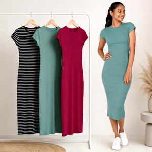 Vestido de punto acanalado ajustado de manga corta, cuello redondo, color liso, para mujer, informal, de elastano y poliéster, estilo bodycon. - Product Image 1