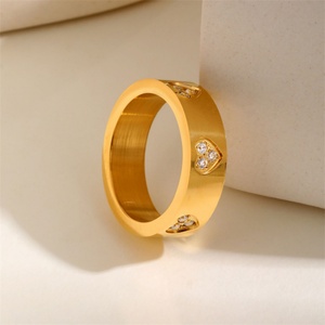 Fashion 18k Gold Plated Jewelry Non-tarnish Heart Engraved Zircon <b>Finger</b> <b>Rings</b> for Women - Product Image 2