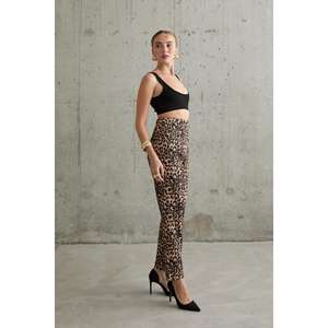 Pantalon crayon imprimé léopard taille haute en crêpe infroissable pour femme - Product Image 4