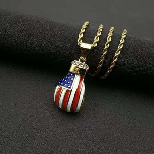 Hip Hop <b>Boxing</b> <b>Glove</b> <b>Pendant</b> Necklace American Flag Design Gold Plated Stainless Steel Chain Gift Jewelry - Product Image 3