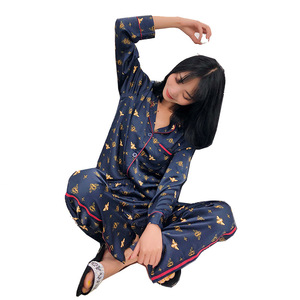 Blauw Hart Casual <span class=keywords><strong>Matching</strong></span> Koppels Zijden Heren Dames Pyjama Loungewear Set - Product Image 5