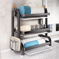 Support d'égouttage de vaisselle de cuisine multifonctionnel en métal durable, sans installation, design étanche, style moderne pour le rangement des bols à vaisselle