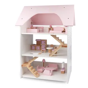 3D别墅粉色儿童玩具家具木制娃娃屋Diy小木屋女孩玩具