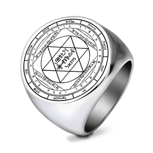 Anello in Acciaio Inossidabile R701 con Incisione del Dio Re del Cielo, Angelo Custode Nithael, Pentacolo del Re Salomone, Amuleto Kabbalistico - Product Image 4