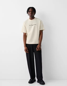 Camiseta de manga corta de punto gofrado de 260 GSM, de gran tamaño, con doble línea de costura, corte holgado y hombros caídos, de tejido grueso - Product Image 3