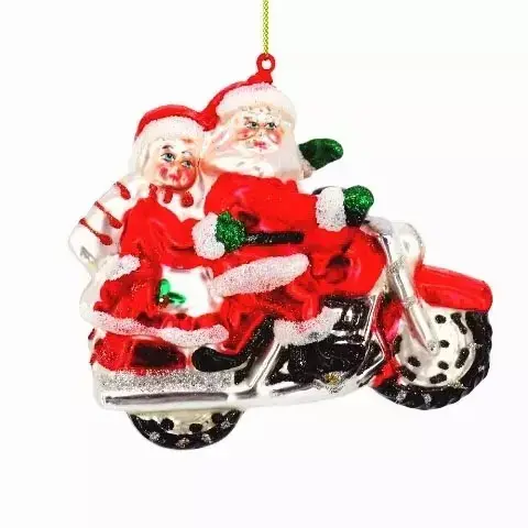 Kerstman Figuur Aangepast Rijden Motorfiets Ontwerp Glas Decoratie Ambachtelijke Benodigdheden Xmas Opknoping Ornament