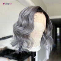 Nouvelle Arrivée Perruques Courtes Grises Bob Lace Front en Cheveux Humains, Coupe Pixie, Ondulées, pour Femmes Noires