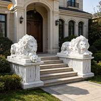 MILY - Estatua de León Durmiente de Mármol en Oferta, en Pares (Izquierda y Derecha), Personalizable para Jardín o Patio Exterior