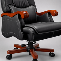 Chaise de bureau de direction B950 à dossier haut avec accoudoirs en bois et base roulante