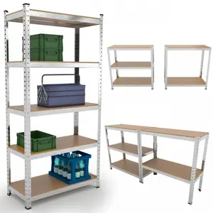 5-Tier Galvanized Steel Shelf Rack 180x90x40cm Boltless Metal Storage Unit