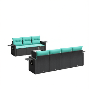 Ensemble de canapés de patio en polyrotin noir avec coussins, meubles d'extérieur, 8 pièces - Product Image 1