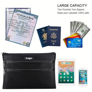 Three Zippers Three Pockets Fireproof Waterproof File Organizer Document Cases Money Bag Storage Bag OEM - Product Image 4