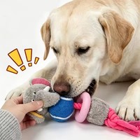 Jouet à mâcher pour chien en peluche mignon et durable avec balle de tennis, anneau en caoutchouc, corde en coton, jouet couineur pour chiens de petite et moyenne taille