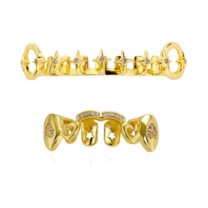 Grillz para dientes con diseño de estrella y cruz, conjunto plateado, diseño geométrico, engaste de bisel, unisex, para uso diario. - Product Image 5