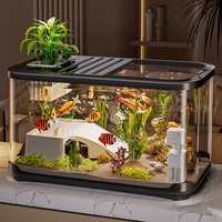 Aquarium rectangulaire haut de gamme en plastique PC avec couvercle, pour usage domestique, salon, réservoir écologique transparent, élevage de tortues et de poissons d'eau douce