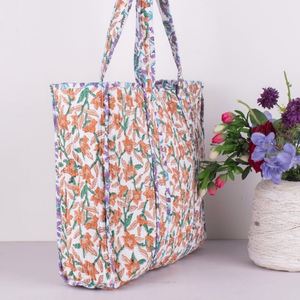Large <b>Summer</b> Quilted Cotton Open Tote <b>Bags</b> Custom Fashion Shopping Travel Women's Handbags Reversible Floral Print Shoulder <b>Bag</b> - Product Image 2