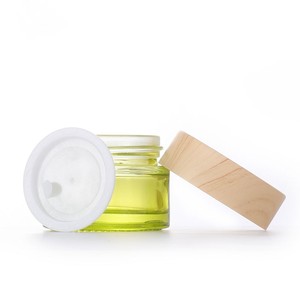 10g 15g 30g 50g Frasco de vidrio verde Contenedor de crema corporal con tapa de grano de madera para almacenamiento de botellas de loción cosmética - Product Image 1