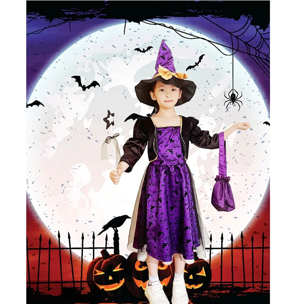 Costumes de déguisement pour enfants de carnaval d'Halloween Costumes de déguisement en maille violette pour enfants