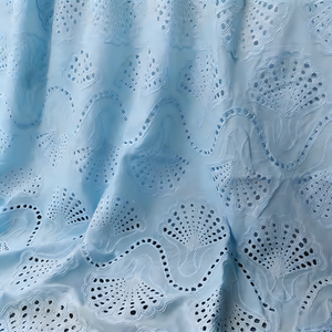 Tela de punto calado de algodón con bordado de encaje y diseño de conchas, estilo cruzado, para camisas de vestido de novia, peso medio - Product Image 1