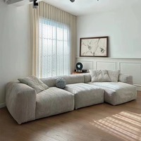 Modernes Cremefarbenes Cord-Ecksofa-Set im Schlichten Stil, Einfaches Schlafsofa für Kleine Wohnungen und Wohnzimmer