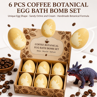 Coffret de 6 bombes de bain personnalisées en forme d'œuf de dinosaure à l'extrait de café, 80g, à base de plantes, faites à la main, hydratantes, aromatiques, brun-terre, boîte cadeau OEM
