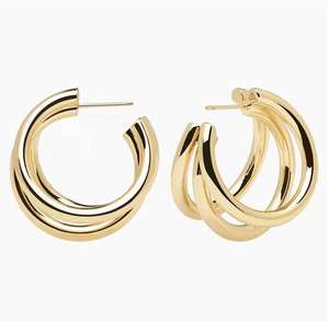 Hazır gemi paslanmaz çelik özel takı altın kaplama büyük daire yuvarlak çivili çember küpe üçlü Hoop küpe - Product Image 2