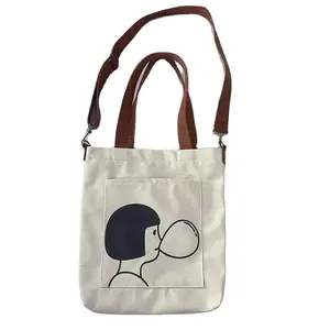 Nieuwe Stijl Op Maat Bedrukt Logo Tote Winkelen Katoenen Vrouwelijk tela in Schattig grot Met Handvat Crossbody Tas