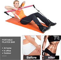 Kit de barre de Pilates avec bandes de résistance, barre d'entraînement portable pour la maison, barre de Pilates en 3 sections, fonction musicale pour l'exercice corporel