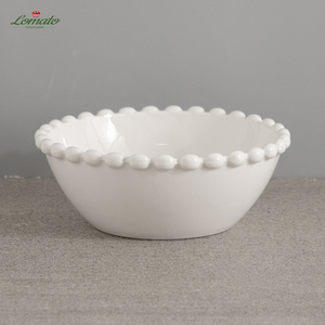 Service de table en porcelaine blanche gaufrée avec bordure perlée, assiettes et bols, pour hôtels et restaurants, logo personnalisé, coffret cadeau, vente en gros - Product Image 6