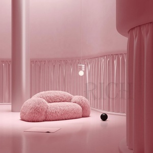 Modern Luxury Design <strong>Pink</strong> Faux Fur Fluffy Teddy Boucle Fabric Sofa <strong>Couch</strong> with Wood for Home Living Room Hotel Hall Villa Office - Product Image 2