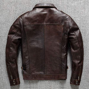 جاكيت رجالي من الجلد الطبيعي بتصميم نحيف من دينجل، متوفر باللونين الأسود والبني، مع سحابات وجيوب، بطانة من البوليستر صديقة للبيئة، بيع بالجملة من المصنع - Product Image 2