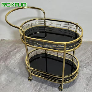 Carrito de acero inoxidable dorado de lujo, carrito móvil para té y pasteles KTV, carrito comercial para Hotel, carrito de copas PARA CENA DE BODA con rueda - Product Image 1
