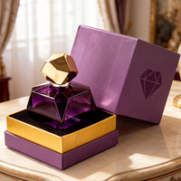 Flacon de parfum Alien Retro Dubai en verre violet avec couvercle et anneau dorés 100ml, flacon de parfum vide de luxe avec emballage en boîte carrée