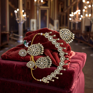 Conjunto de collar y pendiente de la India Hermosas perlas de racimo Chapado en oro rosa Diamante Piedra principal Diseñador Boda Fiesta Desgaste Regalo - Product Image 4