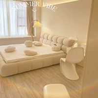 Lit de style moderne pour hôtel, King Size, double, en velours chaud capitonné, mobilier de chambre à coucher, ensemble de lit nuage blanc crème