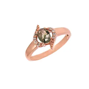 Hollywood Ring Vintage Oval cut green moss agate engagement ring set rose gold moissanite ring for women unique bridal wedding