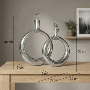 Collection limitée - Vase en métal géométrique moderne, 29 cm, fait main, décoration de table, finition argentée - Product Image 5
