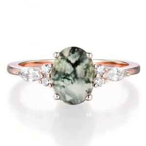 แหวนหินธรรมชาติทรงรี A107 ชุบทองคำสีกุหลาบ แหวนเพชรทรงมาร์คีส์สำหรับผู้หญิง - Product Image 1