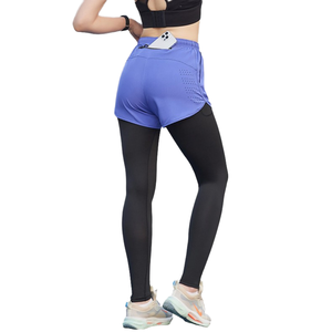 Leggings Deportivos de Poliéster de Secado Rápido con Logotipo Personalizado para Mujer, 2 Piezas, Cintura Media, Cierre Elástico, Pantalones Ajustados para Entrenamiento y Running de Otoño - Product Image 1