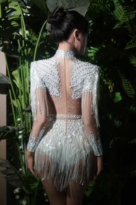 ชุดบอดี้<span class=keywords><strong>สูท</strong></span>ผ้าสแปนเด็กซ์ประดับเลื่อมสีทองเงินพร้อมพู่ห้อย รุ่น Q025 สำหรับการแสดงในไนต์คลับ ดีเจ นักเต้น ชุดเต้นลาติน ชุดแสดงบนเวที ชุดเต้นโพลแดนซ์ - Product Image 4