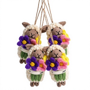 Handmade White Certified Wool <b>Felt</b> Sheep Flower Bouquet Wall Hanging Decor Cartoon <b>Animal</b> Ornament Eco-Friendly Christmas Small - Product Image 1