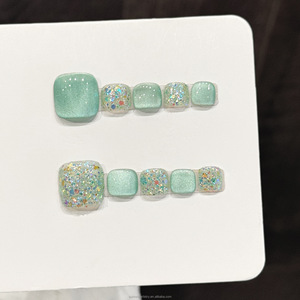 <span class=keywords><strong>Uñas</strong></span> Postizas Acrílicas Reutilizables al por Mayor, 10 Piezas, <span class=keywords><strong>Uñas</strong></span> de Verano con Diseño de Ojo de Gato Verde - Product Image 1