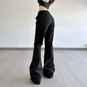 Women American Street Vintage Black Denim <b>Jeans</b> Pocket Patchwork Contrast Stitch Skinny Fit Slight <b>Flare</b> <b>Low</b> <b>Waist</b> Pants - Product Image 6